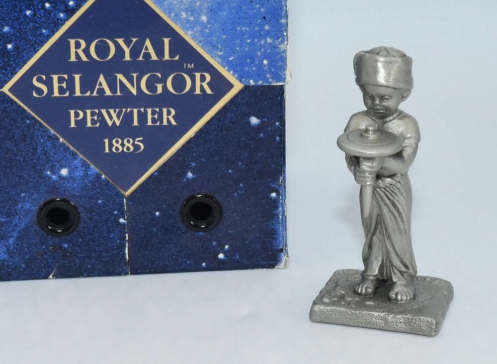 Vintage Selangor Pewter Figurine Boy with Top Miniature Sculpture Decor